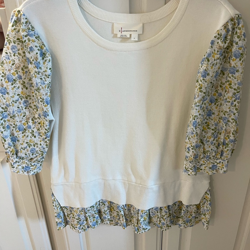 Anthropologie Cream Knit Top two-fer
